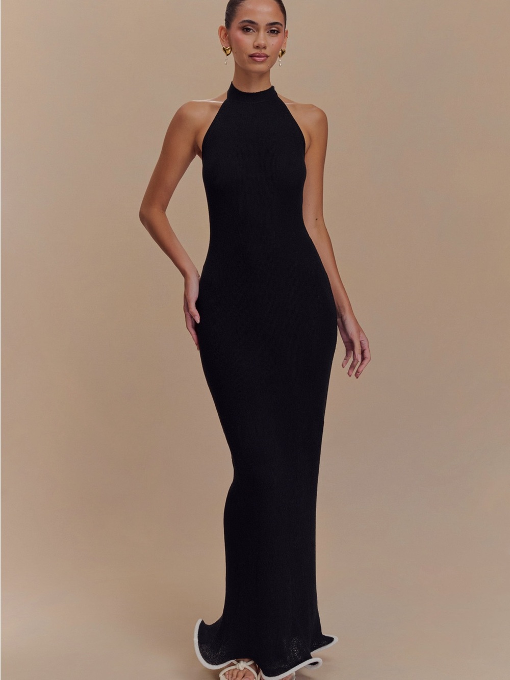 Melodie Halter Knit Maxi Dress - Black/White Small